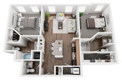 Floor plan for 2 beds, 2 baths, 1060 sqft